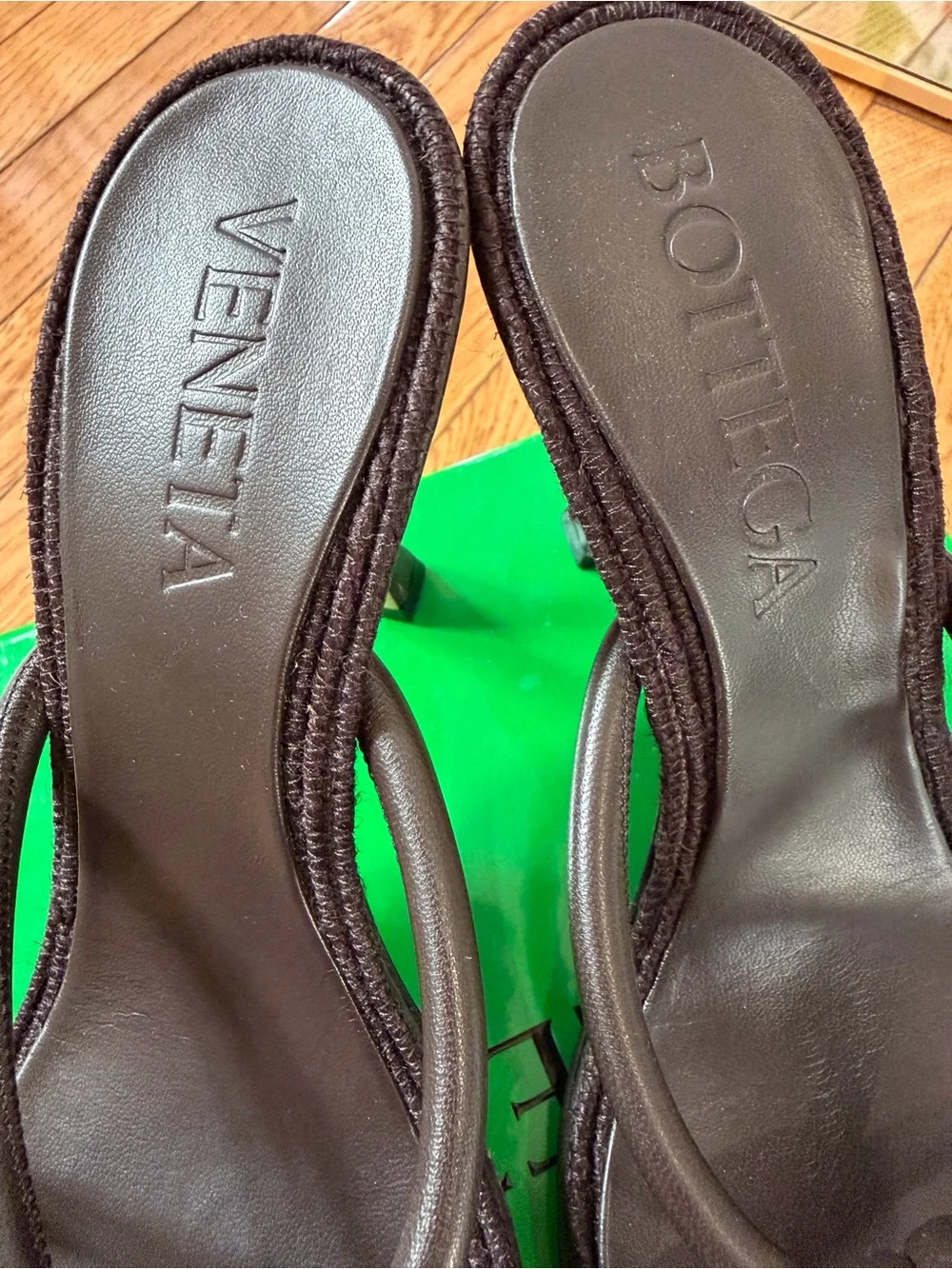 NWB Bottega Veneta Blink Jute-Trimmed Leather Brown Sandals ~ Size 37.5 / 7.5 US - Picture 2 of 13